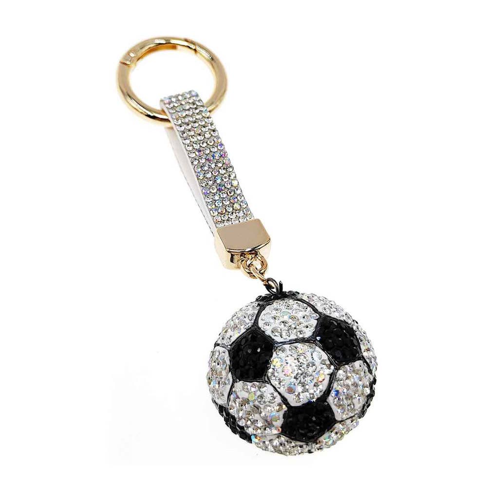 Bling Studded Soccer Ball Bag Charm Keychain: Red