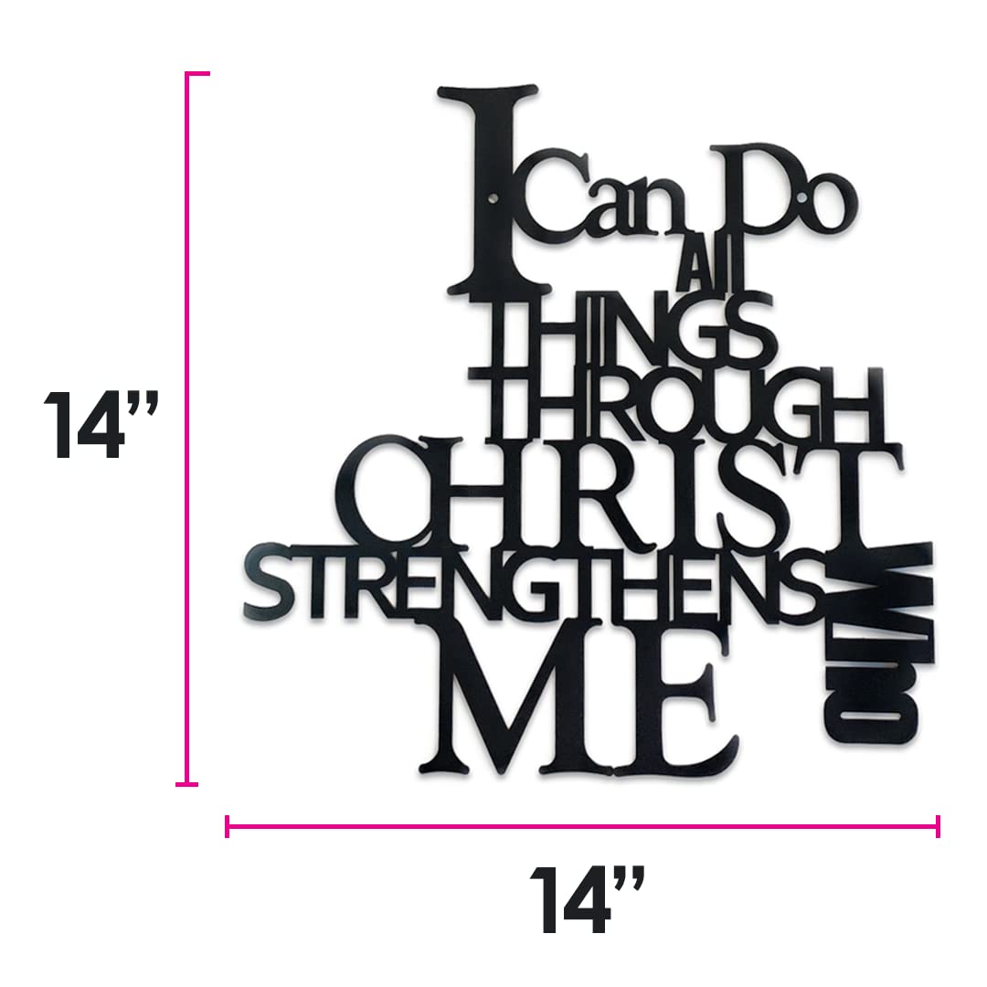 Beyond Joy, Christian Collection, I Can Do All Things Through CHRIST Who Strengths ME, Black Metal Indoor/Outdoor Wall Decoration, 14"x14" w ONE Random Bible Versed Journal Notebook