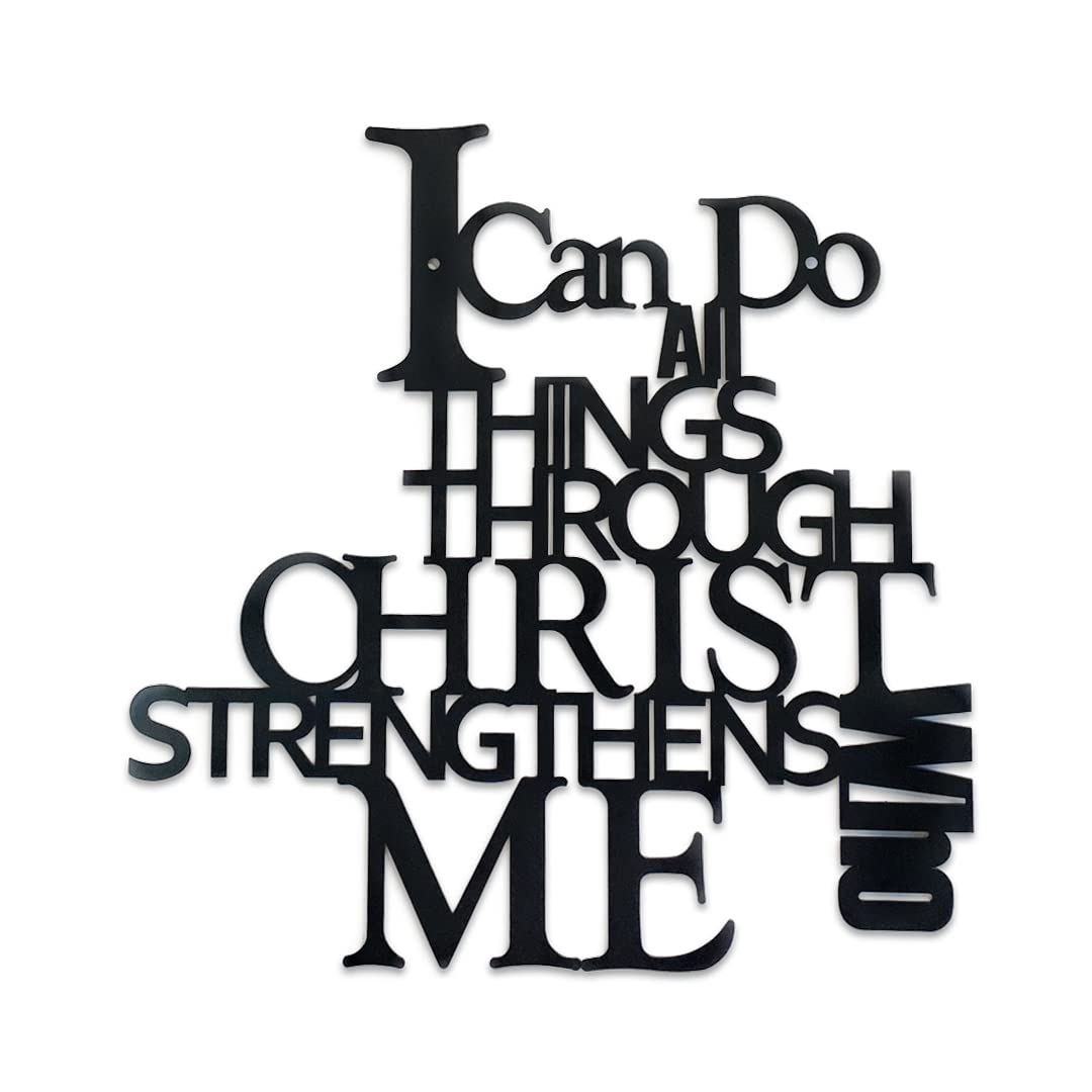 Beyond Joy, Christian Collection, I Can Do All Things Through CHRIST Who Strengths ME, Black Metal Indoor/Outdoor Wall Decoration, 14"x14" w ONE Random Bible Versed Journal Notebook
