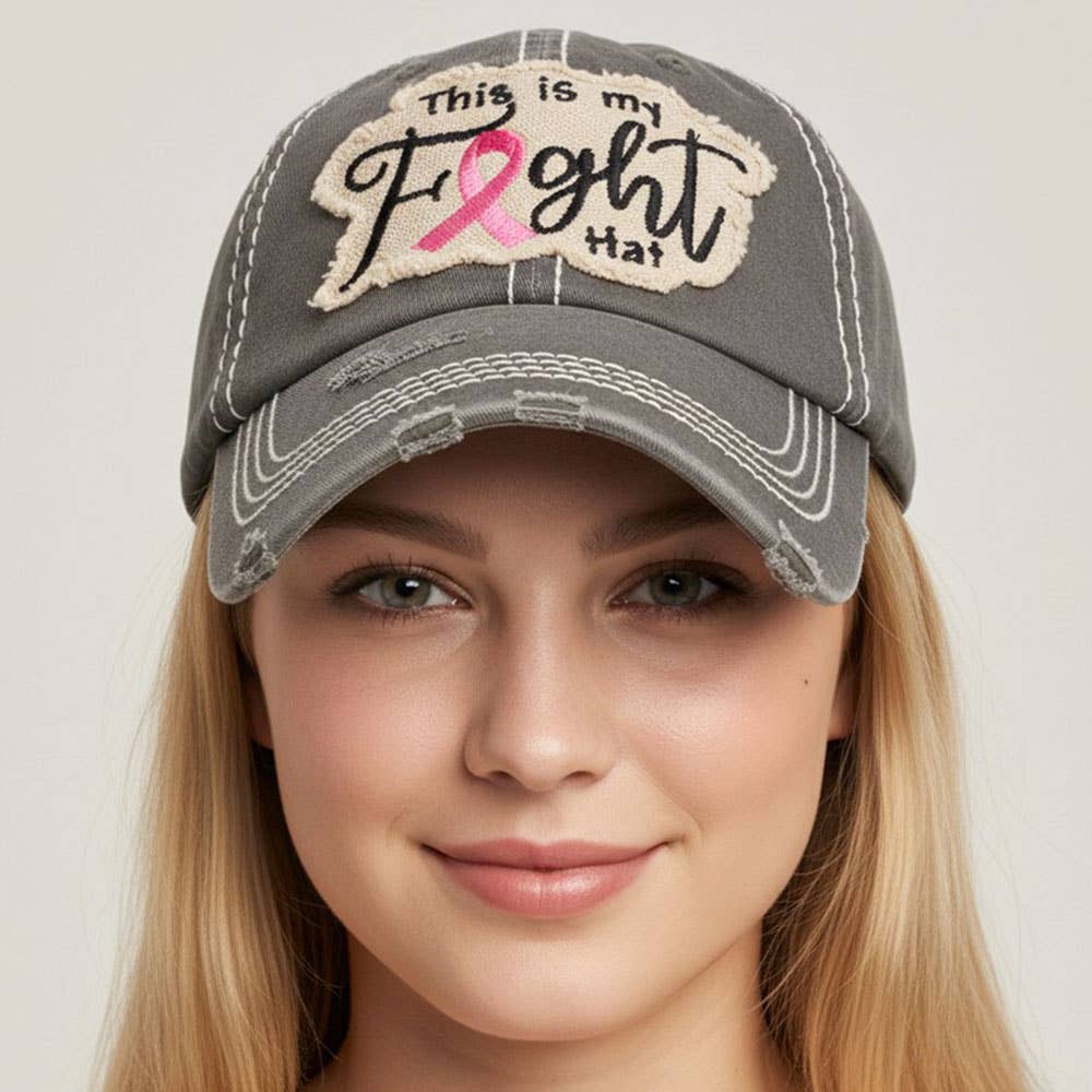 This Is My Fight Hat Message Pink Ribbon Accented Vintage Baseball Cap: Black