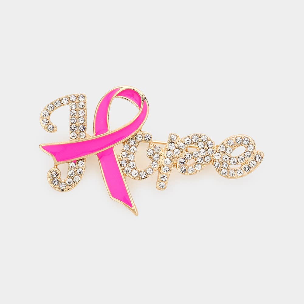 Enamel Metal Pink Ribbon Pointed Hope Message Pin Brooch: Light,Pink,Rhodium
