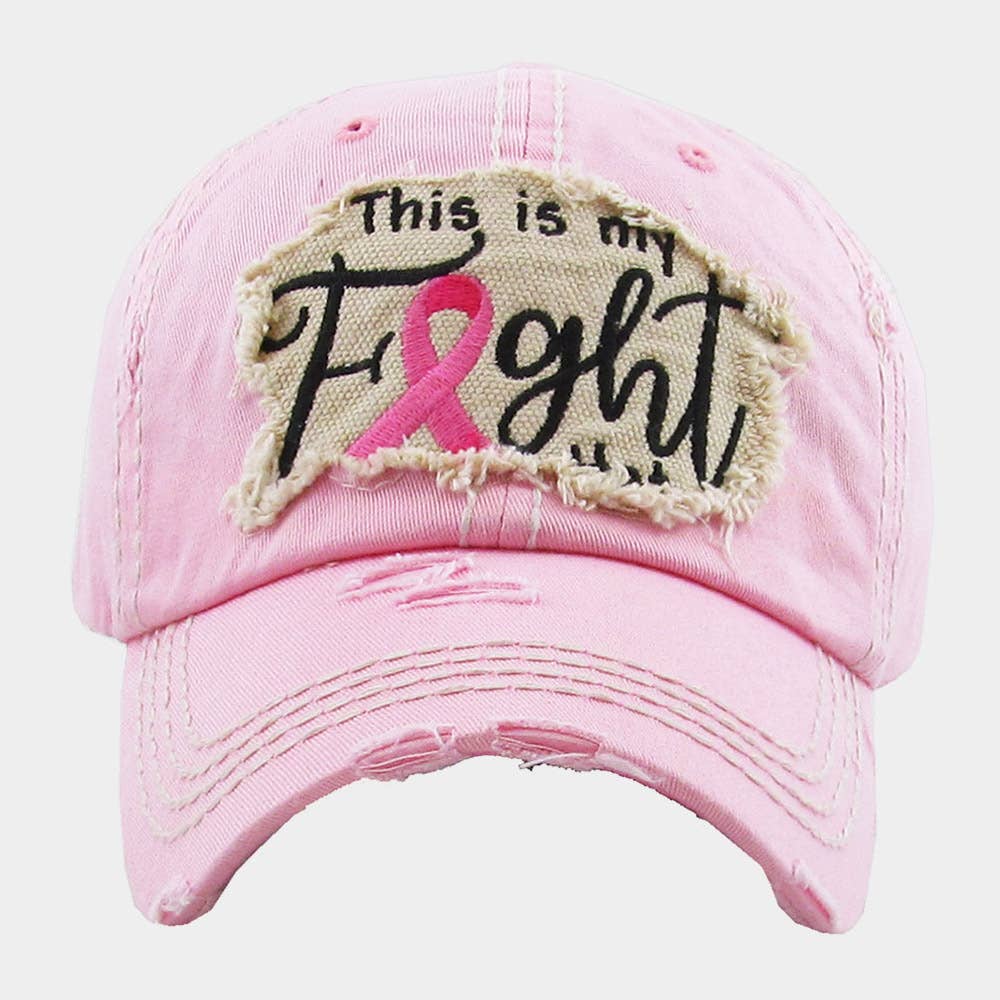 This Is My Fight Hat Message Pink Ribbon Accented Vintage Baseball Cap: Black