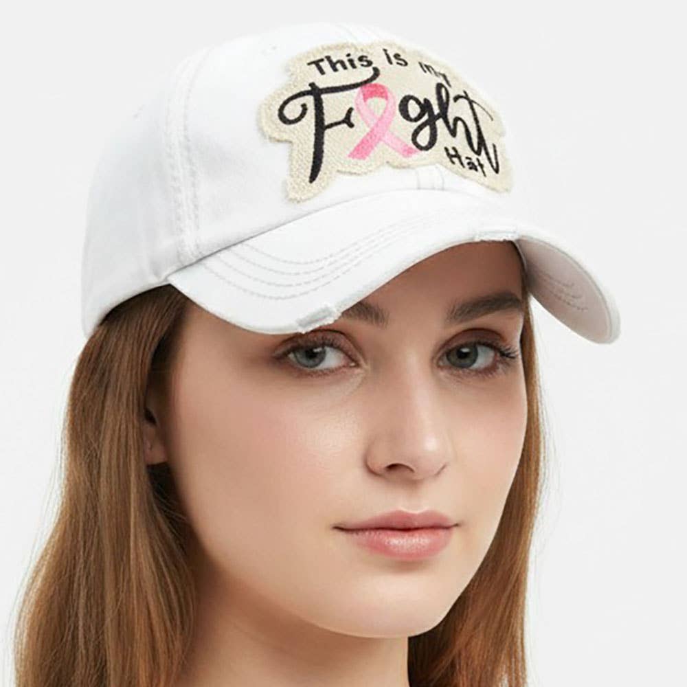 This Is My Fight Hat Message Pink Ribbon Accented Vintage Baseball Cap: Black