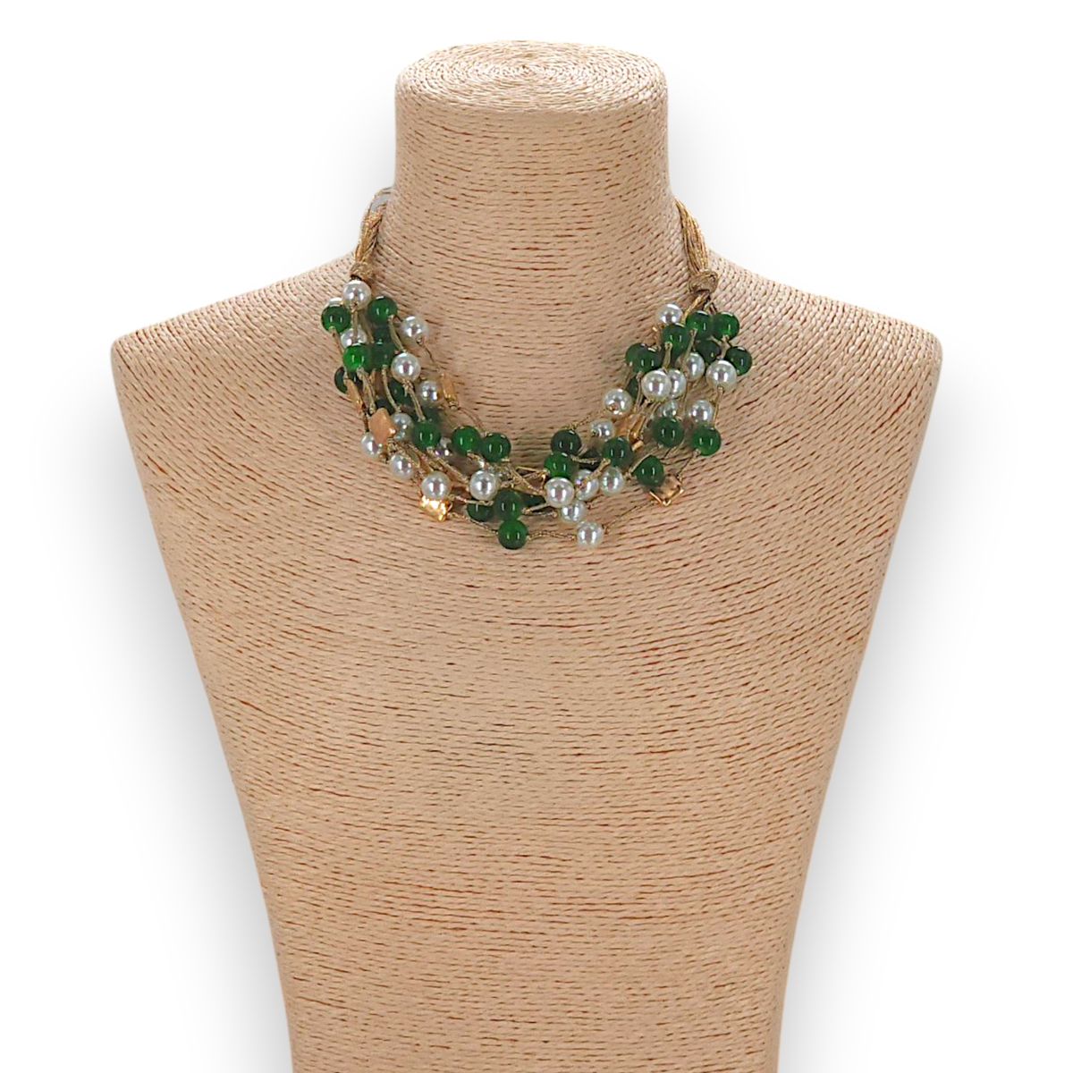 Emerald Green Layered Beaded Necklace | Chunky Statement