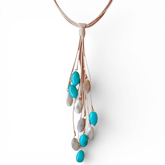 Long Turquoise Beaded Lariat | Summer Statement Necklace