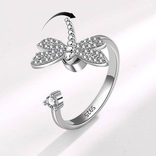 Silver Dragonfly Anxiety Fidget Spinner Ring in Solid Copper