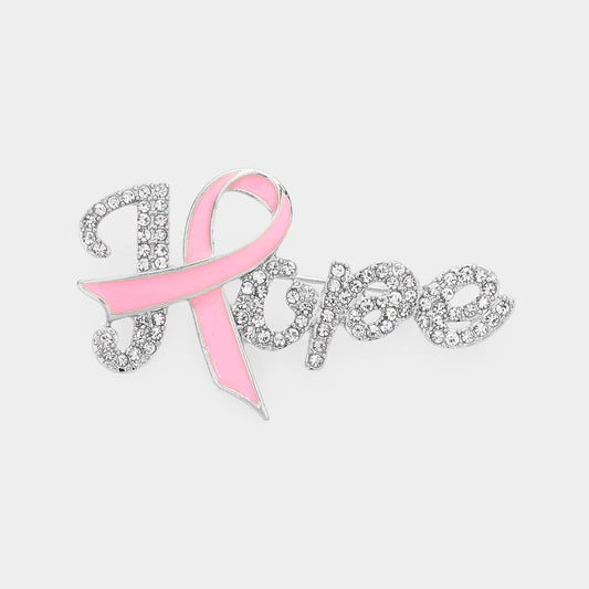 Enamel Metal Pink Ribbon Pointed Hope Message Pin Brooch: Light,Pink,Rhodium