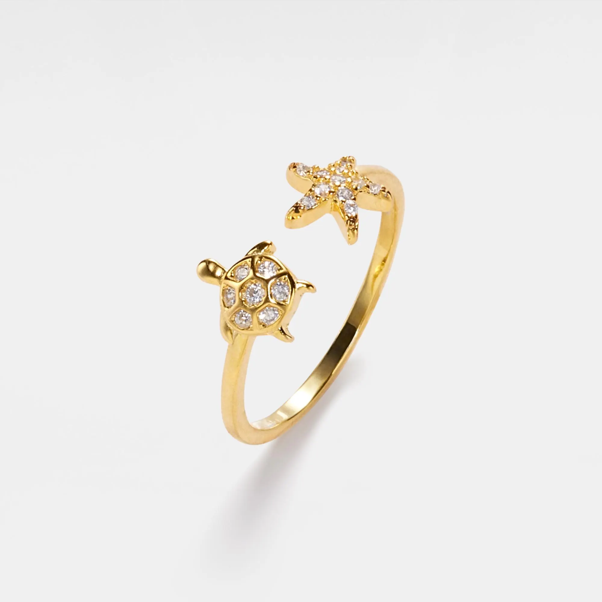 Gold Sea Turtle Starfish Beach Ring in 925 Sterling Silver: Silver