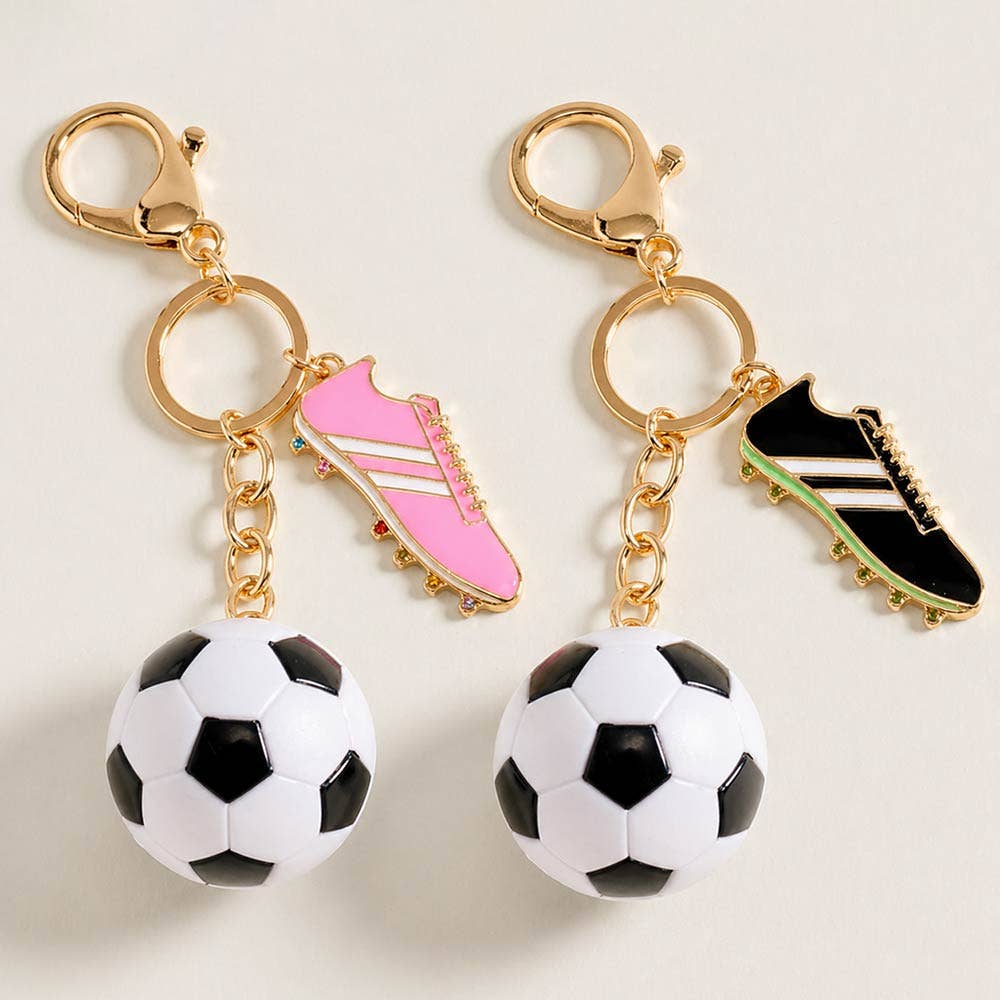 Soccer Ball Shoes Charm Keychain Bag Charm: Jet Black