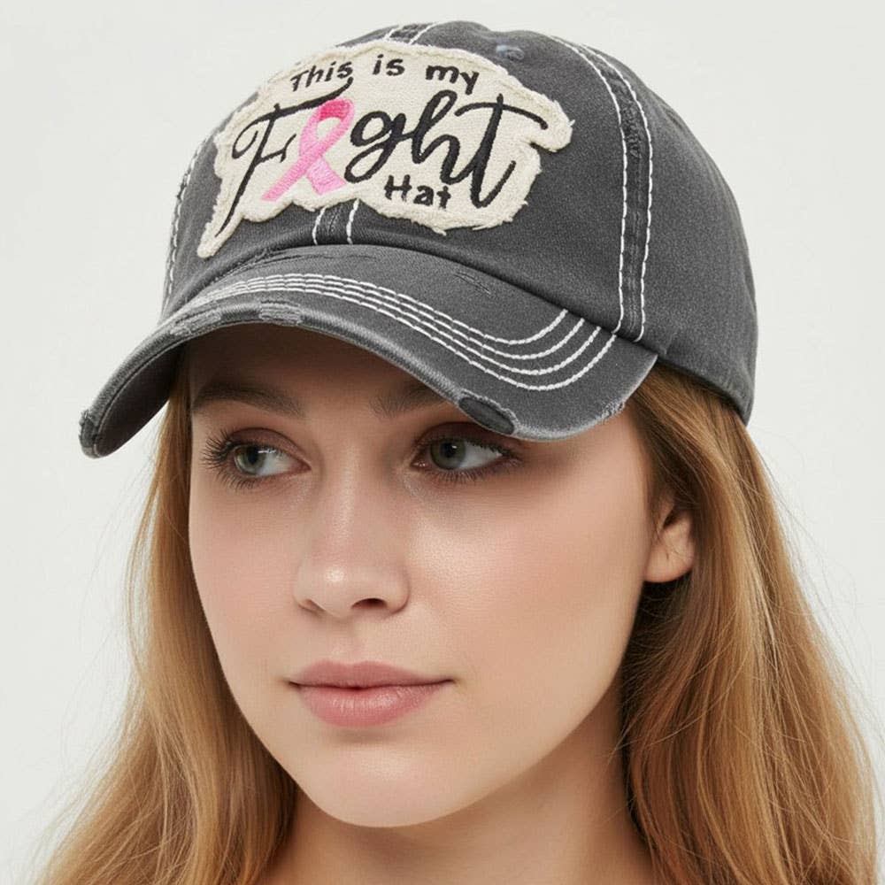 This Is My Fight Hat Message Pink Ribbon Accented Vintage Baseball Cap: Black