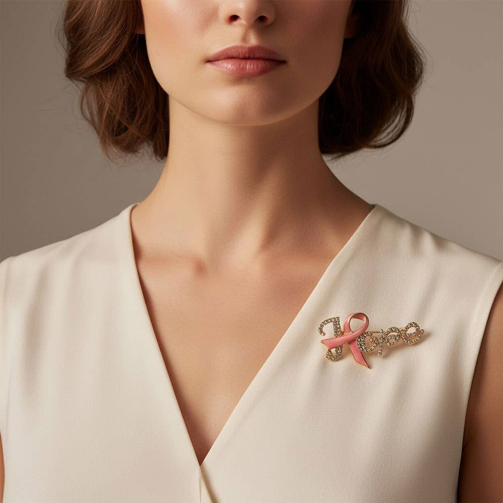 12PCS - Rhinestone Pave HOPE Awareness Pink Ribbon Pin Brooches