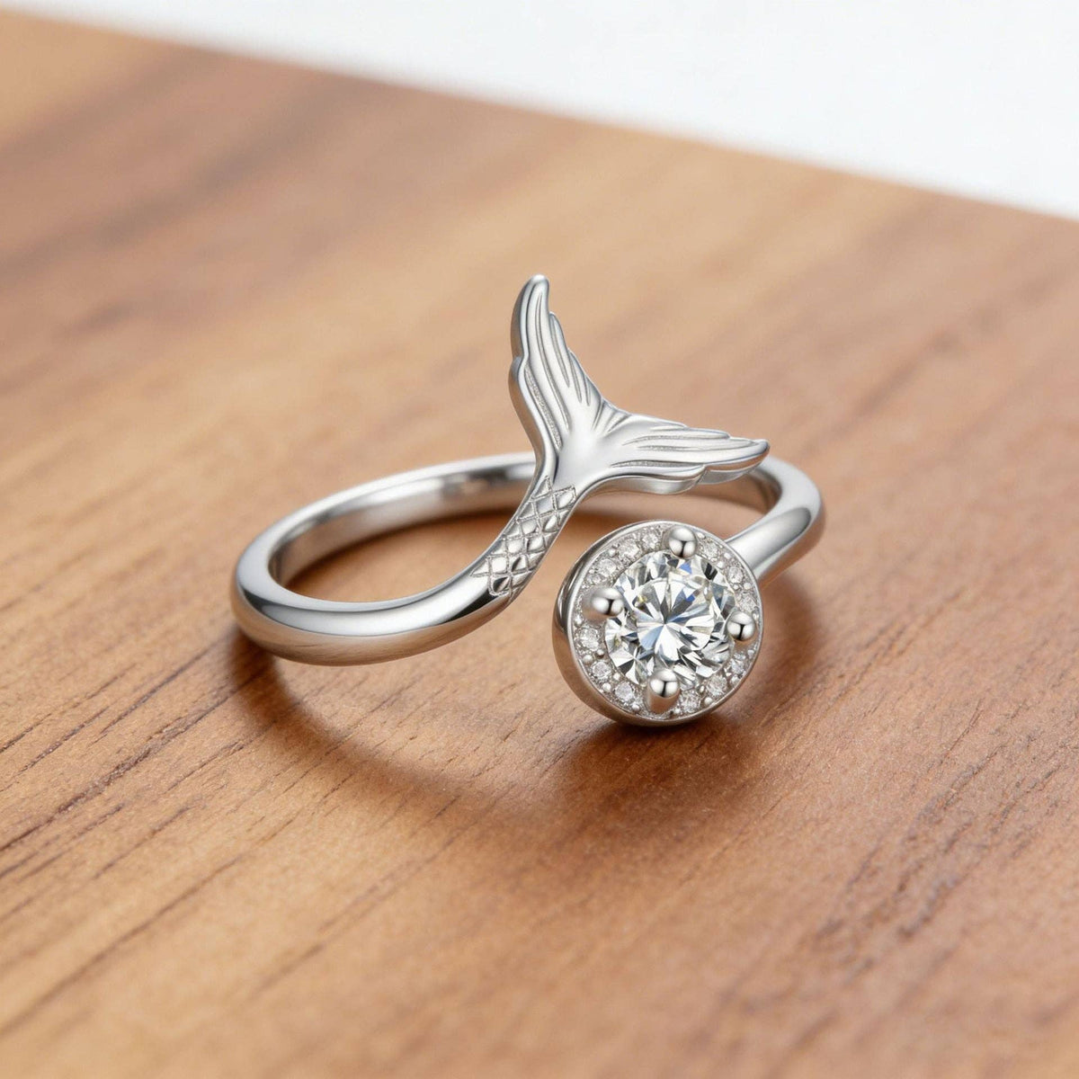 Dainty CZ Mermaid Tail Adjsutable Ring in Solid Copper: Blue