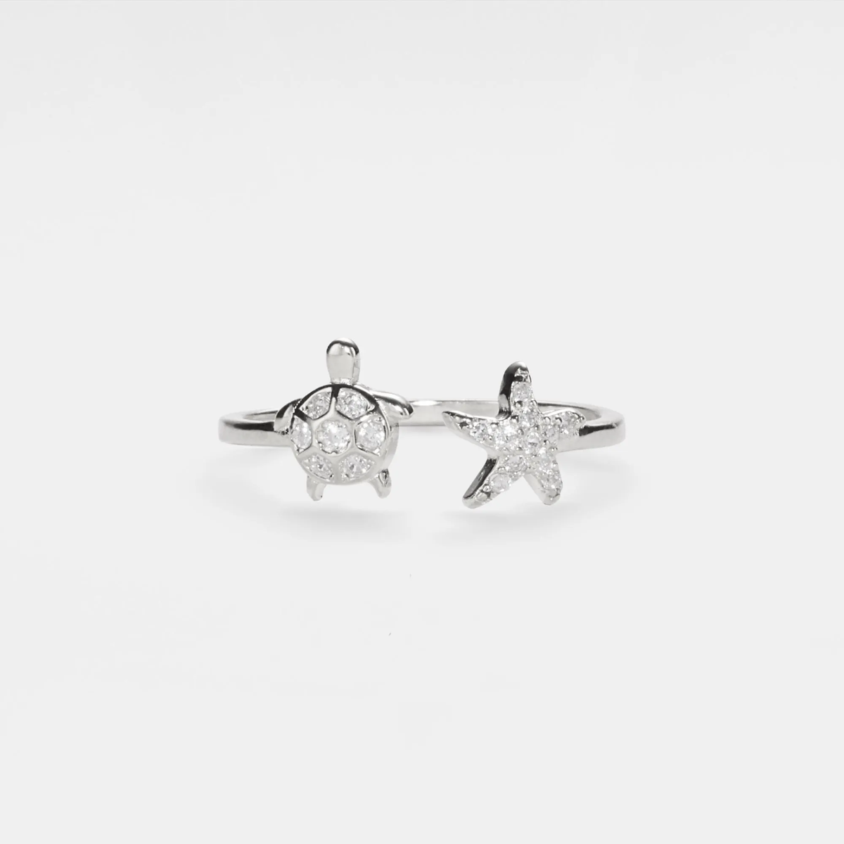 Gold Sea Turtle Starfish Beach Ring in 925 Sterling Silver: Silver