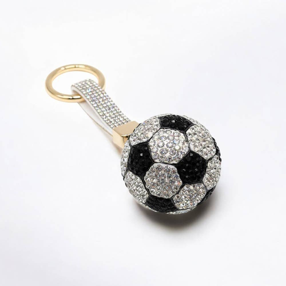Bling Studded Soccer Ball Bag Charm Keychain: Red