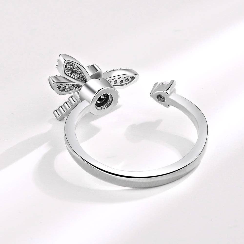 Silver Dragonfly Anxiety Fidget Spinner Ring in Solid Copper