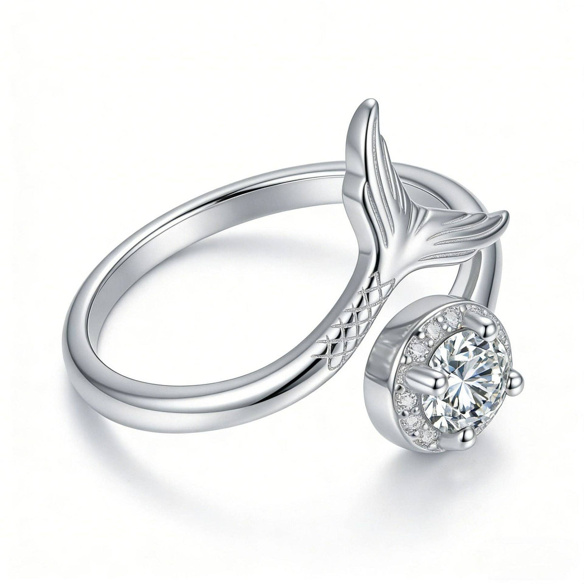 Dainty CZ Mermaid Tail Adjsutable Ring in Solid Copper: Blue