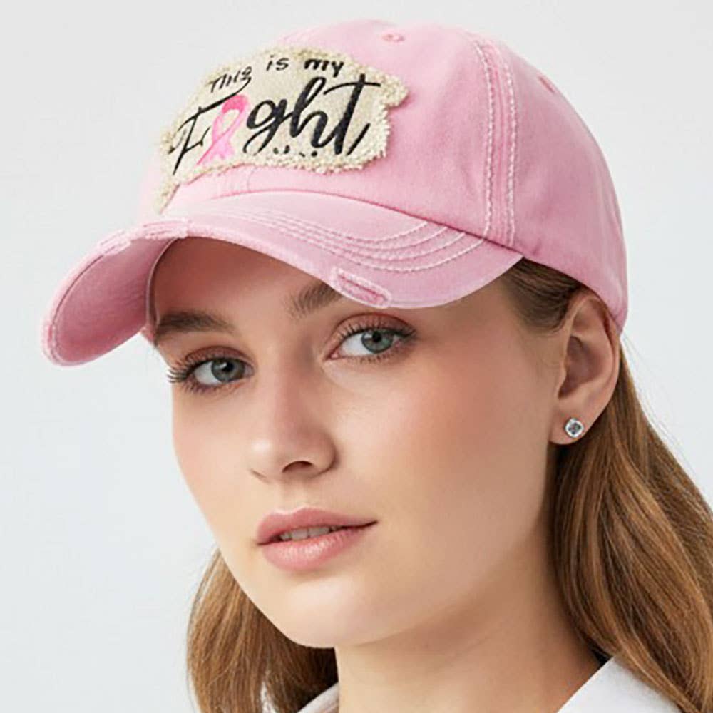 This Is My Fight Hat Message Pink Ribbon Accented Vintage Baseball Cap: Black