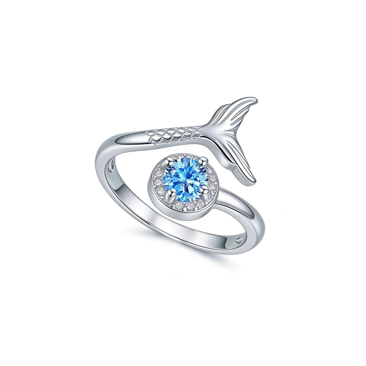Dainty CZ Mermaid Tail Adjsutable Ring in Solid Copper: Blue