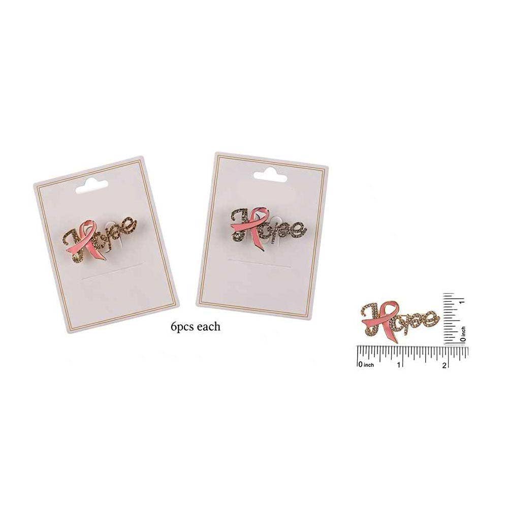 12PCS - Rhinestone Pave HOPE Awareness Pink Ribbon Pin Brooches