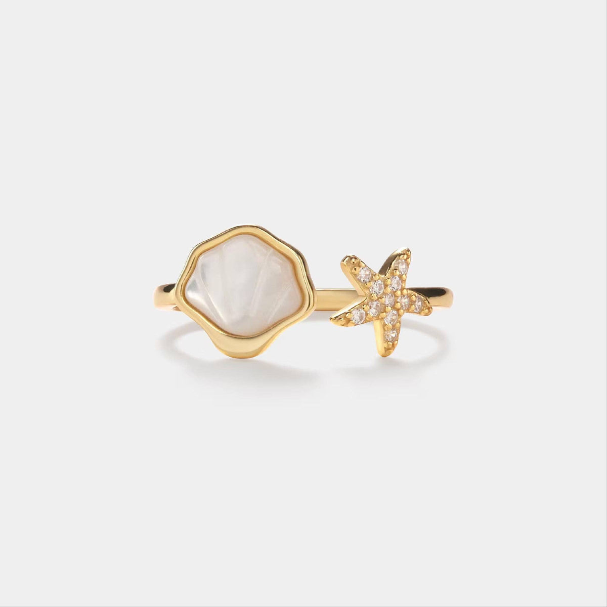 Mother of Pearl Shell Starfish Ring in 925 Sterling Silver: Silver