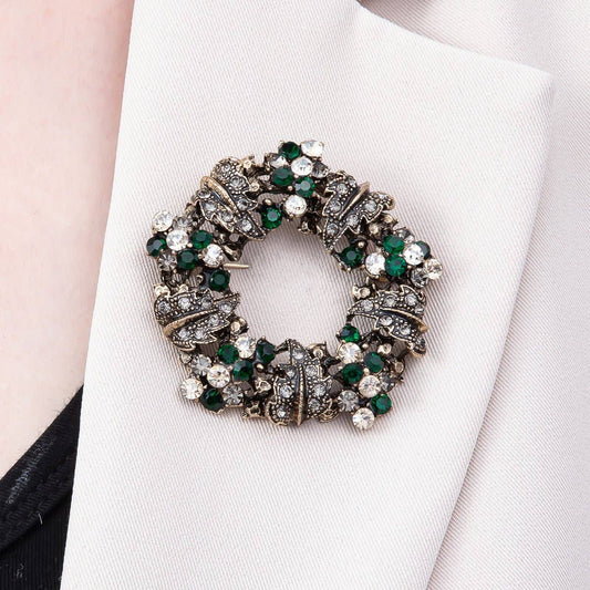 Vintage Gold 54mm Multicolor Rhinestone Open Round Flower Pin Brooch | BH-142