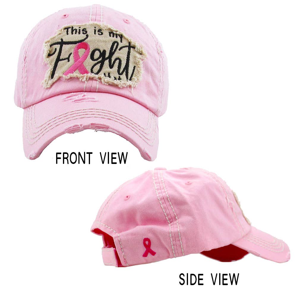 This Is My Fight Hat Message Pink Ribbon Accented Vintage Baseball Cap: Black