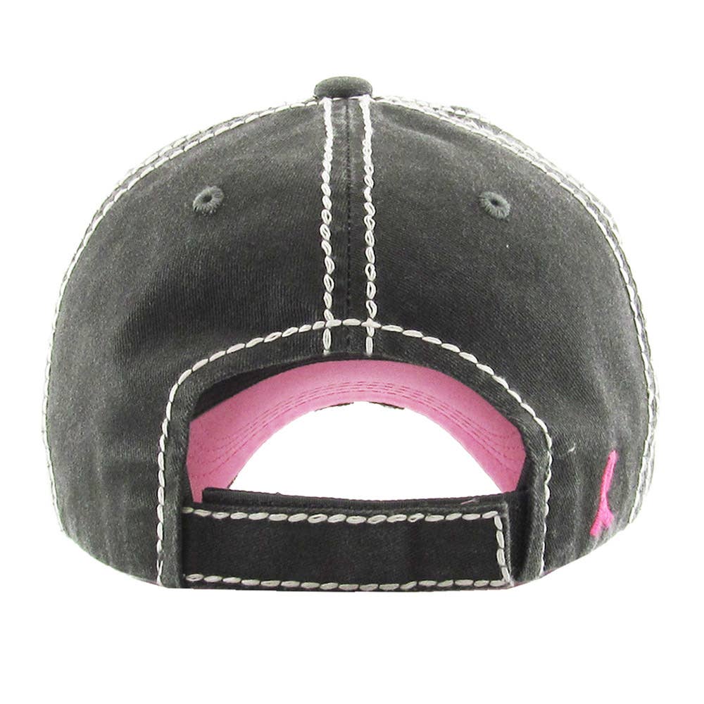 This Is My Fight Hat Message Pink Ribbon Accented Vintage Baseball Cap: Black