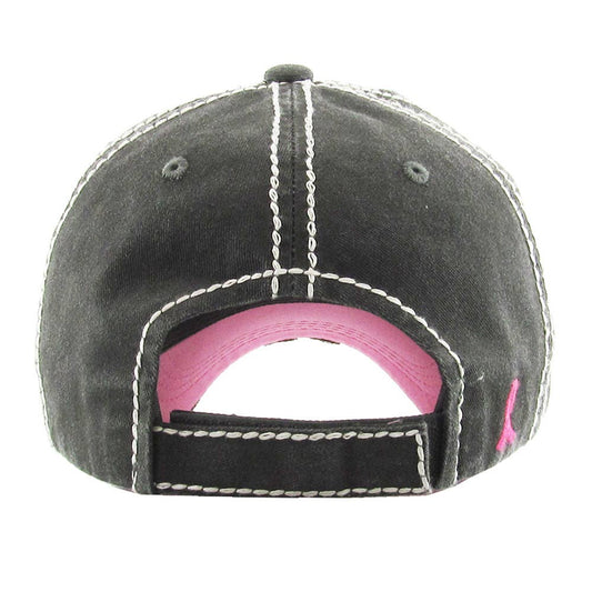 This Is My Fight Hat Message Pink Ribbon Accented Vintage Baseball Cap: Black