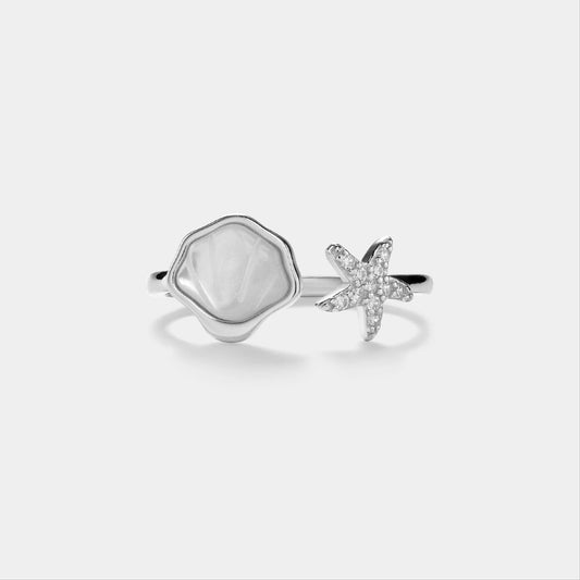 Mother of Pearl Shell Starfish Ring in 925 Sterling Silver: Silver