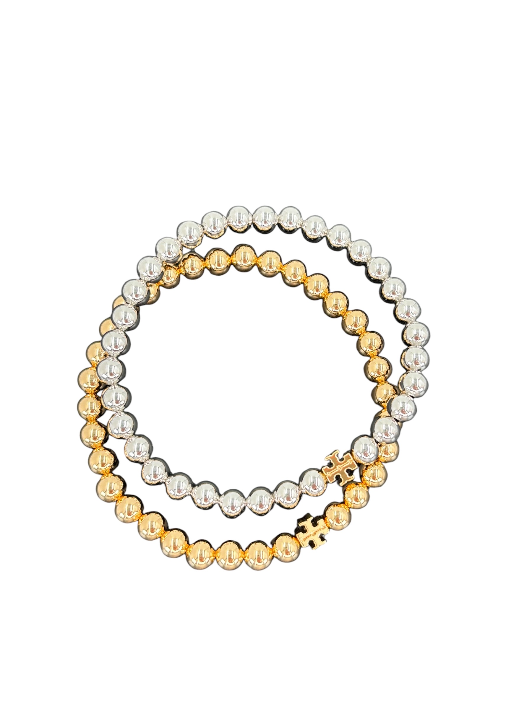 Tory Burch 79088 Tory Silver & Gold Women's Metal Gumdrop Bracelet Set, One Size