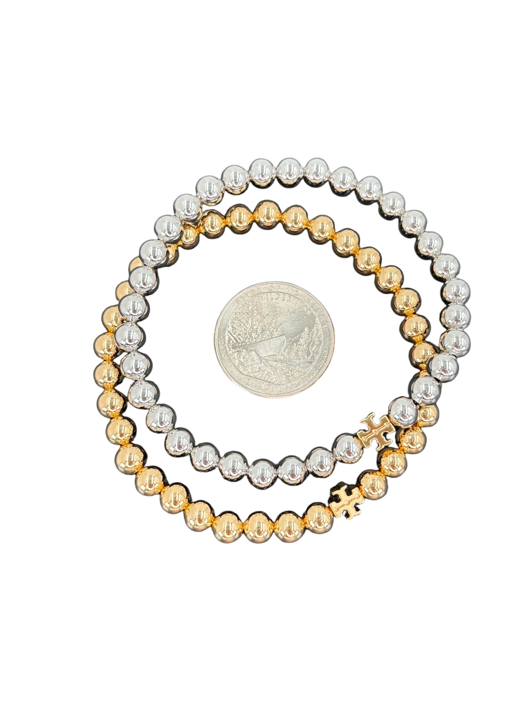 Tory Burch 79088 Tory Silver & Gold Women's Metal Gumdrop Bracelet Set, One Size - Image 3