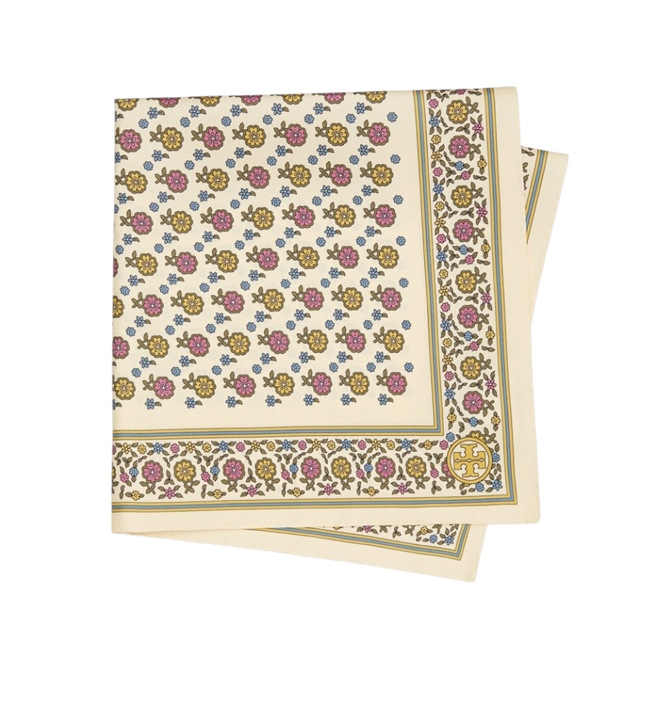 Tory Burch Ditsy Floral Silk Neckerchief Cream, One Size
