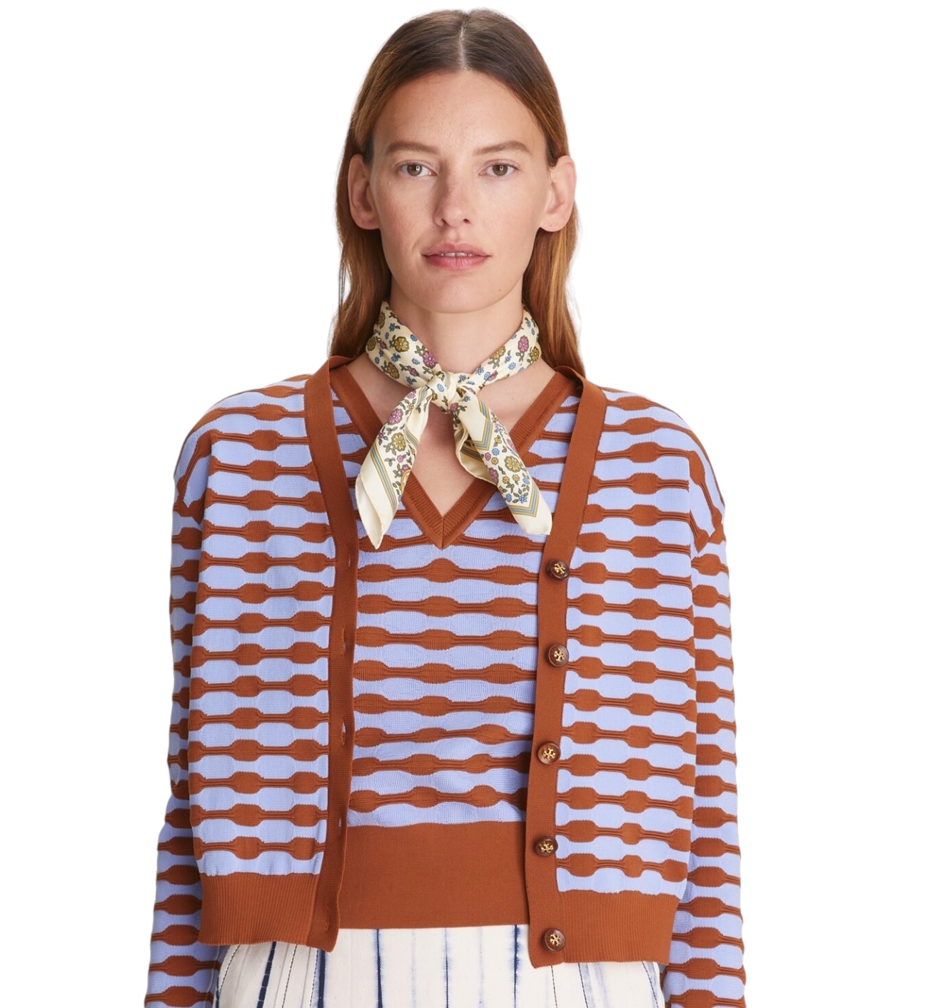Tory Burch Ditsy Floral Silk Neckerchief Cream, One Size - Image 6