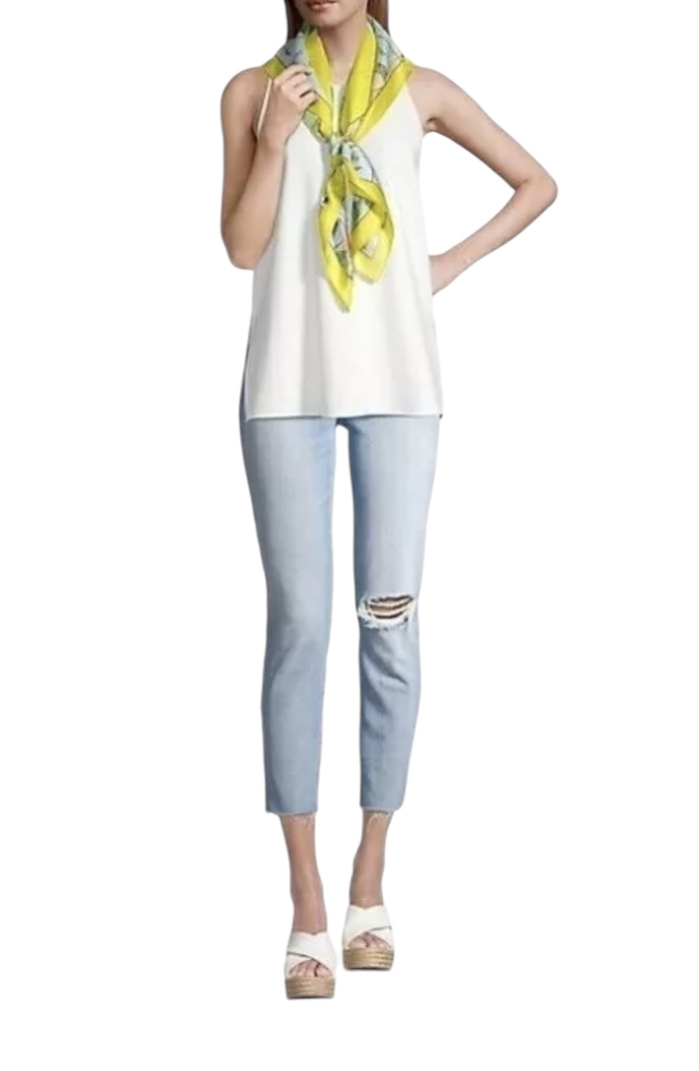 Tory Burch Souvenir Silk Square Scarf Acid Lemon - Image 4