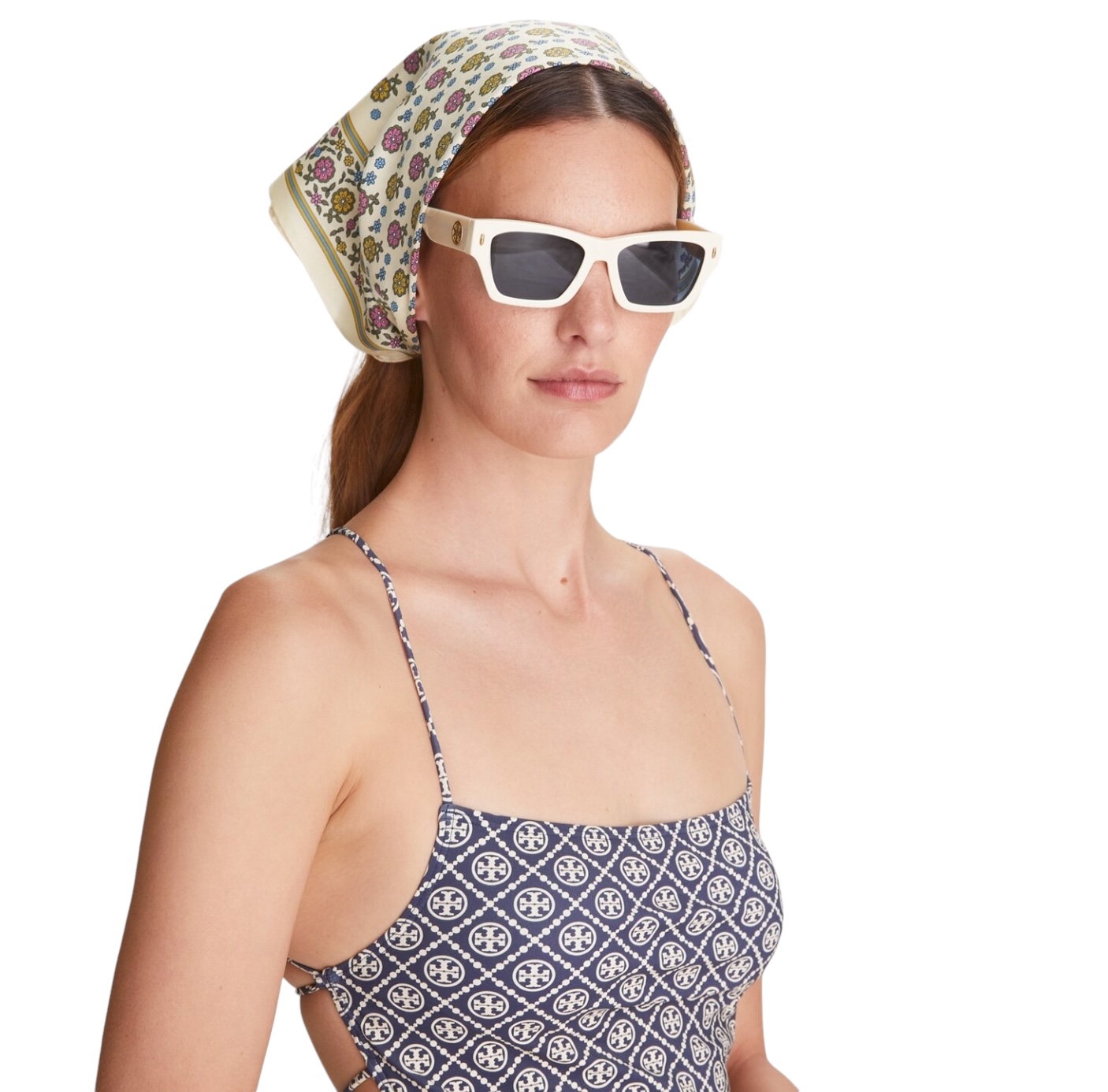 Tory Burch Ditsy Floral Silk Neckerchief Cream, One Size - Image 5