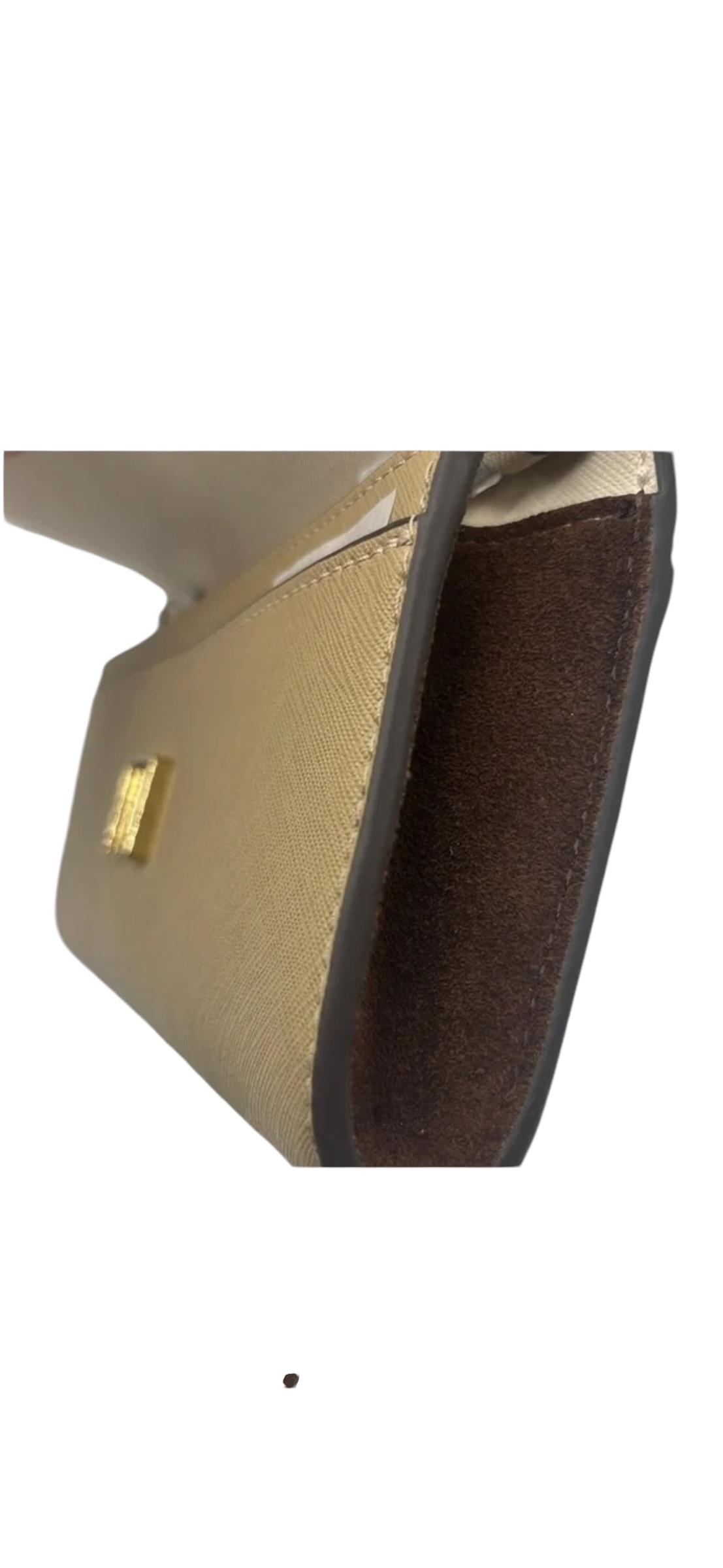 Tory Burch Emerson Color-Block Wallet On A Chain 157097 Brie/Almond Flour, Ivory & Brown w Taupe Suede on the Side; Leather interior w Gold Hardware/Chain - Image 3