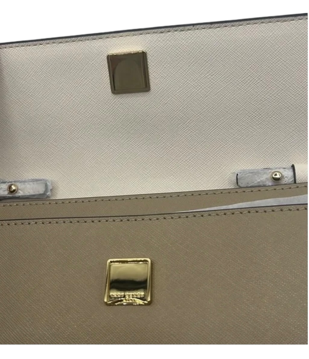 Tory Burch Emerson Color-Block Wallet On A Chain 157097 Brie/Almond Flour, Ivory & Brown w Taupe Suede on the Side; Leather interior w Gold Hardware/Chain - Image 4