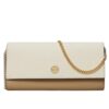 Tory Burch Emerson Color-Block Wallet On A Chain 157097 Brie/Almond Flour, Ivory & Brown w Taupe Suede on the Side; Leather interior w Gold Hardware/Chain