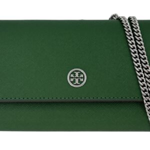 Tory Burch Emerson Saffiano Leather Color-Block Wallet On a Chain 157098 Arugula 367 One Size Green w Silver Hardware/Chain