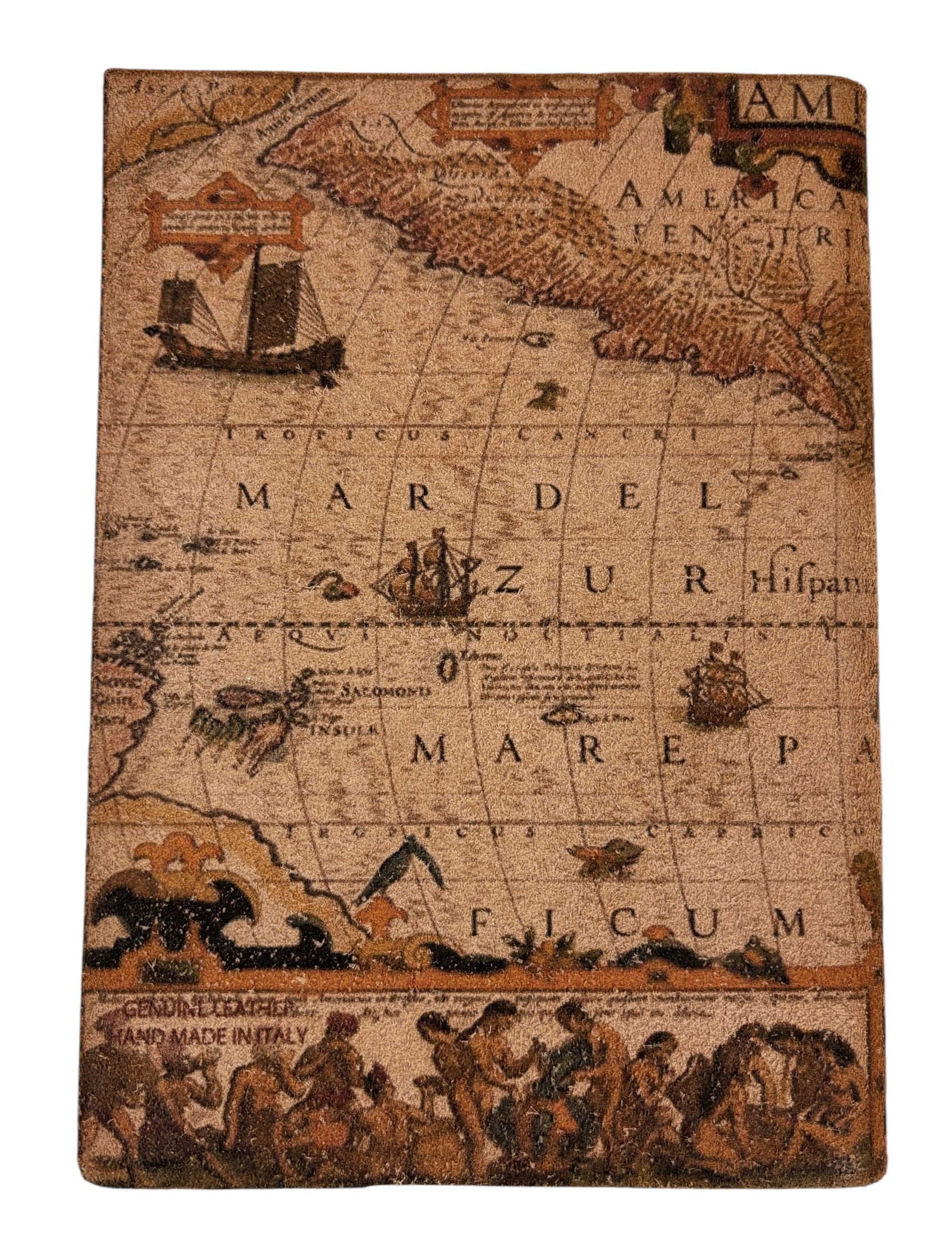 Genuine Italian Suede Leather Cover Antique Map 5.75"x8.25"
