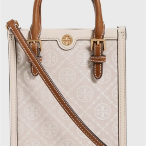 Tory Burch Mini T Monogram Tote w Leather Trim Crossbody Ivory NWT