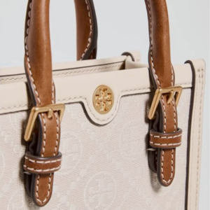 Alternative view of Tory Burch Mini T Monogram Tote w Leather Trim Crossbody Ivory NWT