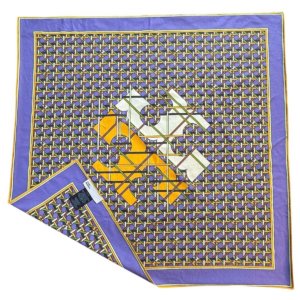 Alternative view of Tory Burch Basketweave Logo Cotton Jersey Neckerchief Purple 24"x24"
