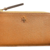 Tory Burch Women's Blake Pebbled Leather Card Case Wallet CORTADO Brown