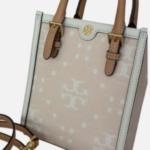 Tory Burch Mini T Monogram Tote w Leather Trim Crossbody Pale Pink NWT