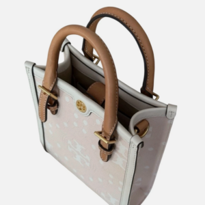 Tory Burch Mini T Monogram Tote w Leather Trim Crossbody Pale Pink NWT - Image 4
