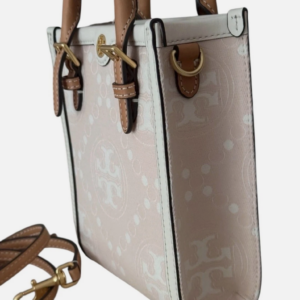 Tory Burch Mini T Monogram Tote w Leather Trim Crossbody Pale Pink NWT - Image 5