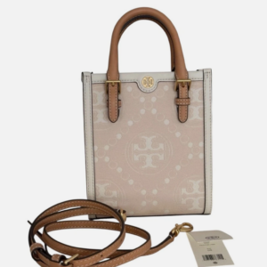 Tory Burch Mini T Monogram Tote w Leather Trim Crossbody Pale Pink NWT - Image 6