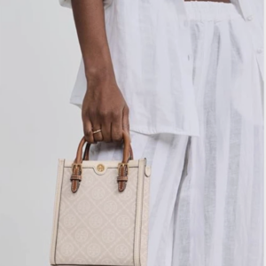 Tory Burch Mini T Monogram Tote w Leather Trim Crossbody Pale Pink NWT - Image 7