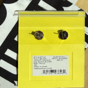 Marc Jacobs Medalion Stud Earrings Black Silver Tone NWT - Image 5
